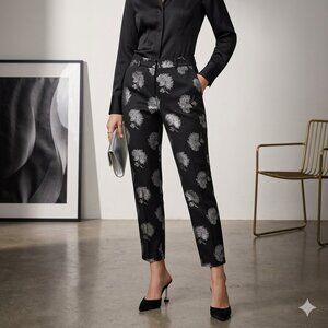 Laurel black silver floral print trousers size 12